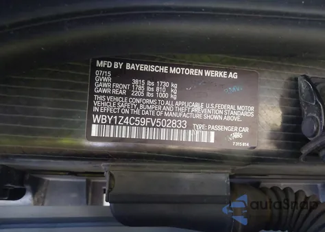 2015 BMW I3 Base W/Range Extender из США, поврежденный, VIN WBY1Z4C59FV502833